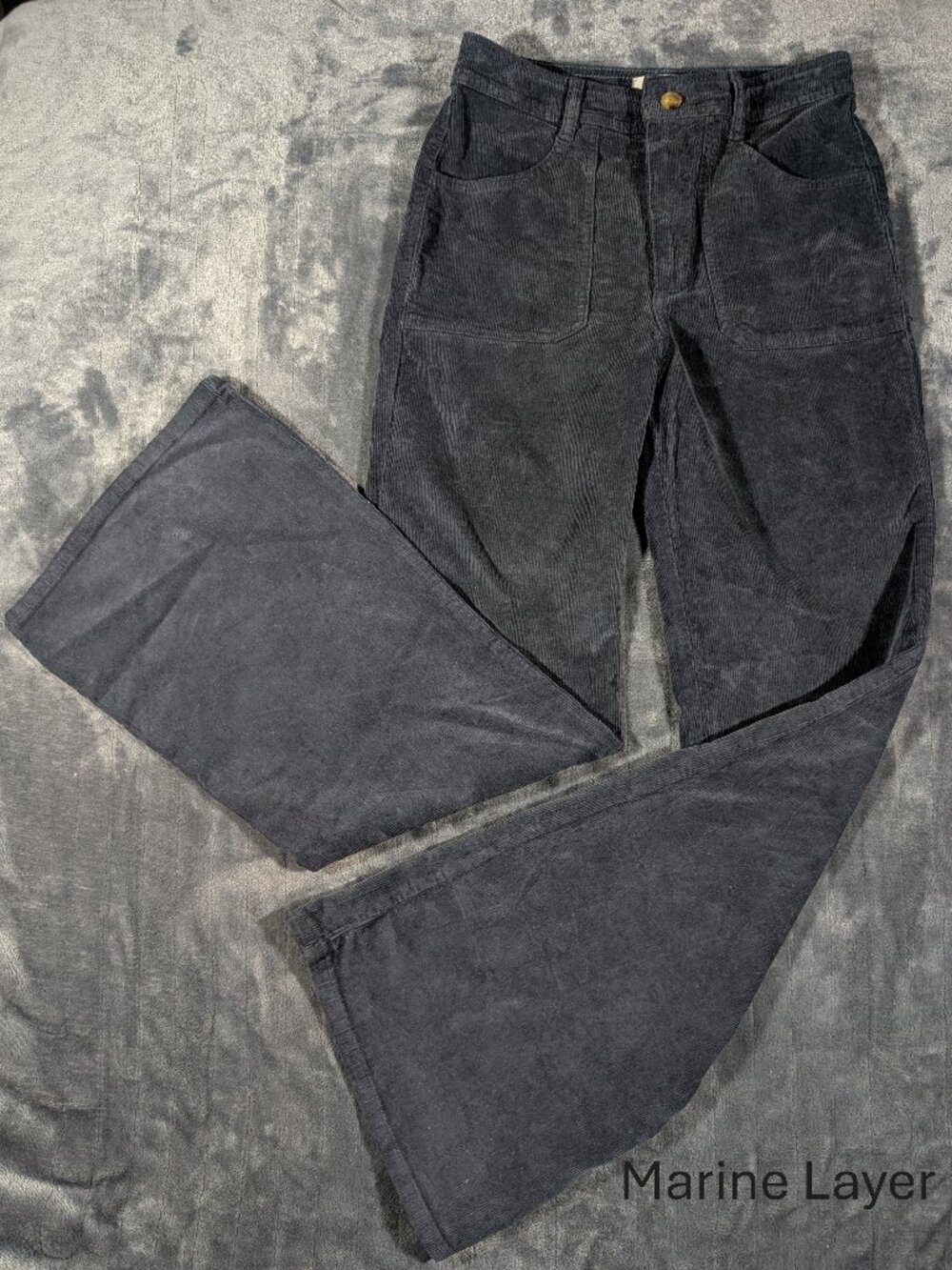 Marine Layer Bridget Cord Flare Navy Blue Corduroy High Rise Pants Size 8 17952